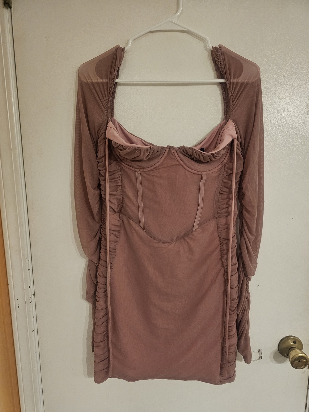White Fox Boutique Dusty Mauve Ruched Mini Dress